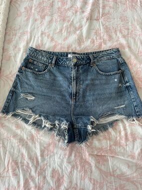 Garage Distressed High-Rise Denim Shorts - Blue